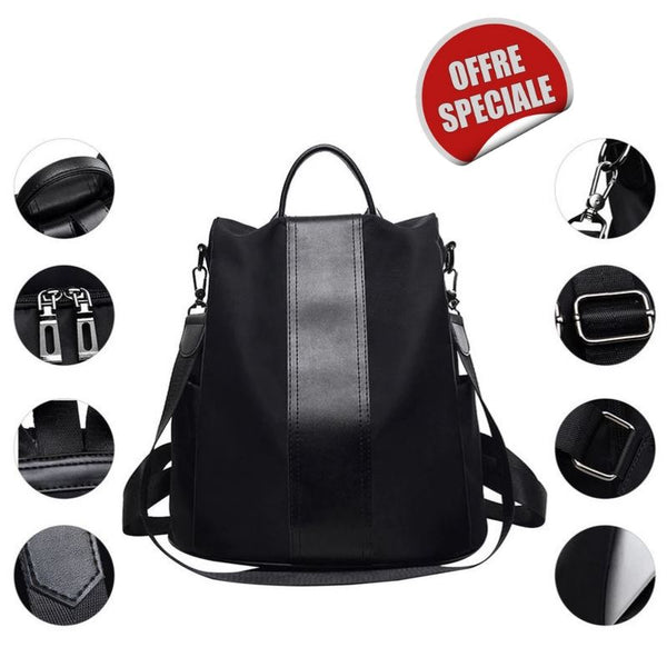 sac pour femme antivol sécurisé transport voyage fermeture éclaire sur le dos matière imperméable couleur noire